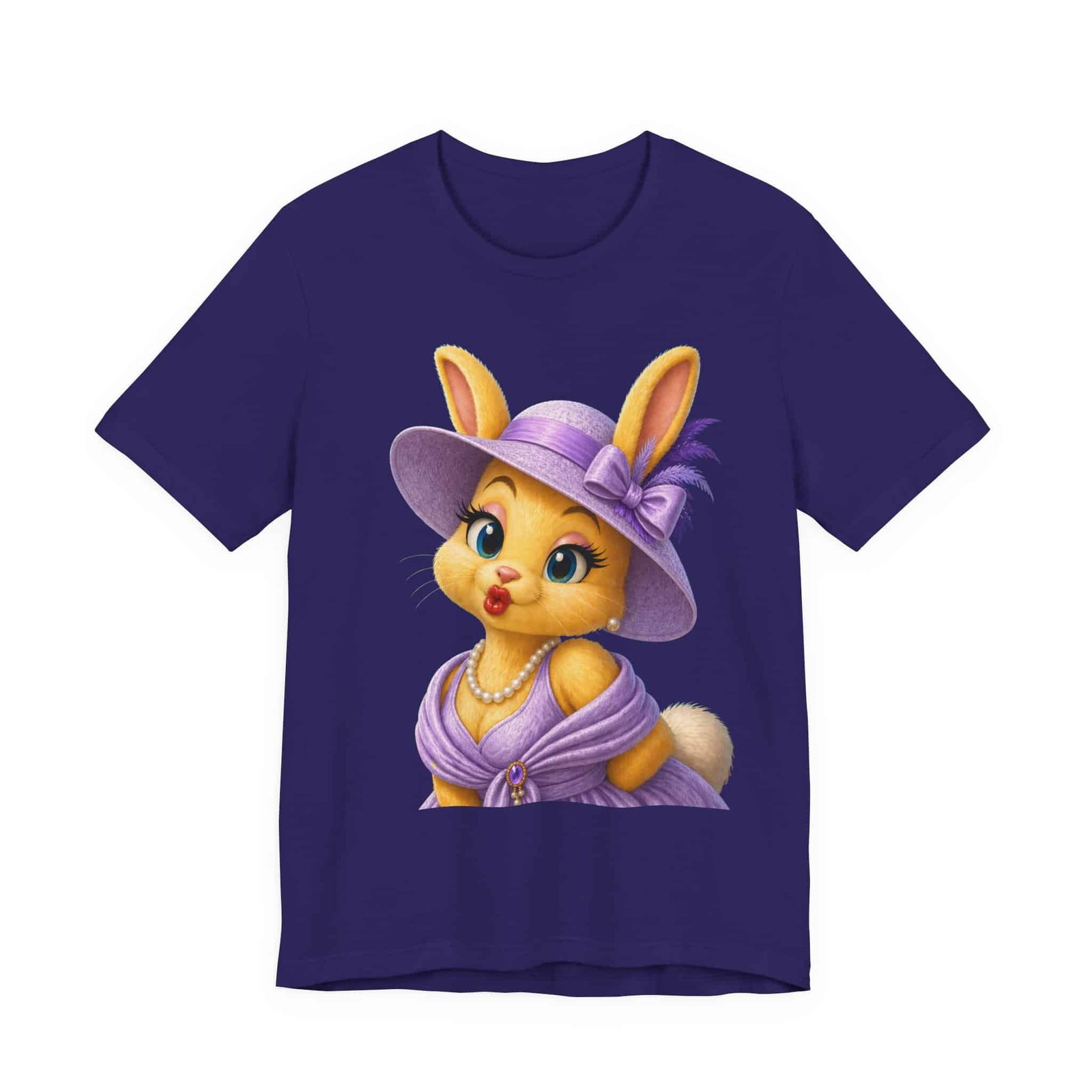 Kiss My Bunny Vintage Chic Bunny Tee — Cute Lilac Dressed-Up Bunny Graphic T-Shirt
