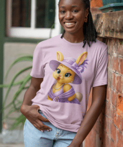 Kiss My Bunny Vintage Chic Bunny Tee — Cute Lilac Dressed-Up Bunny Graphic T-Shirt