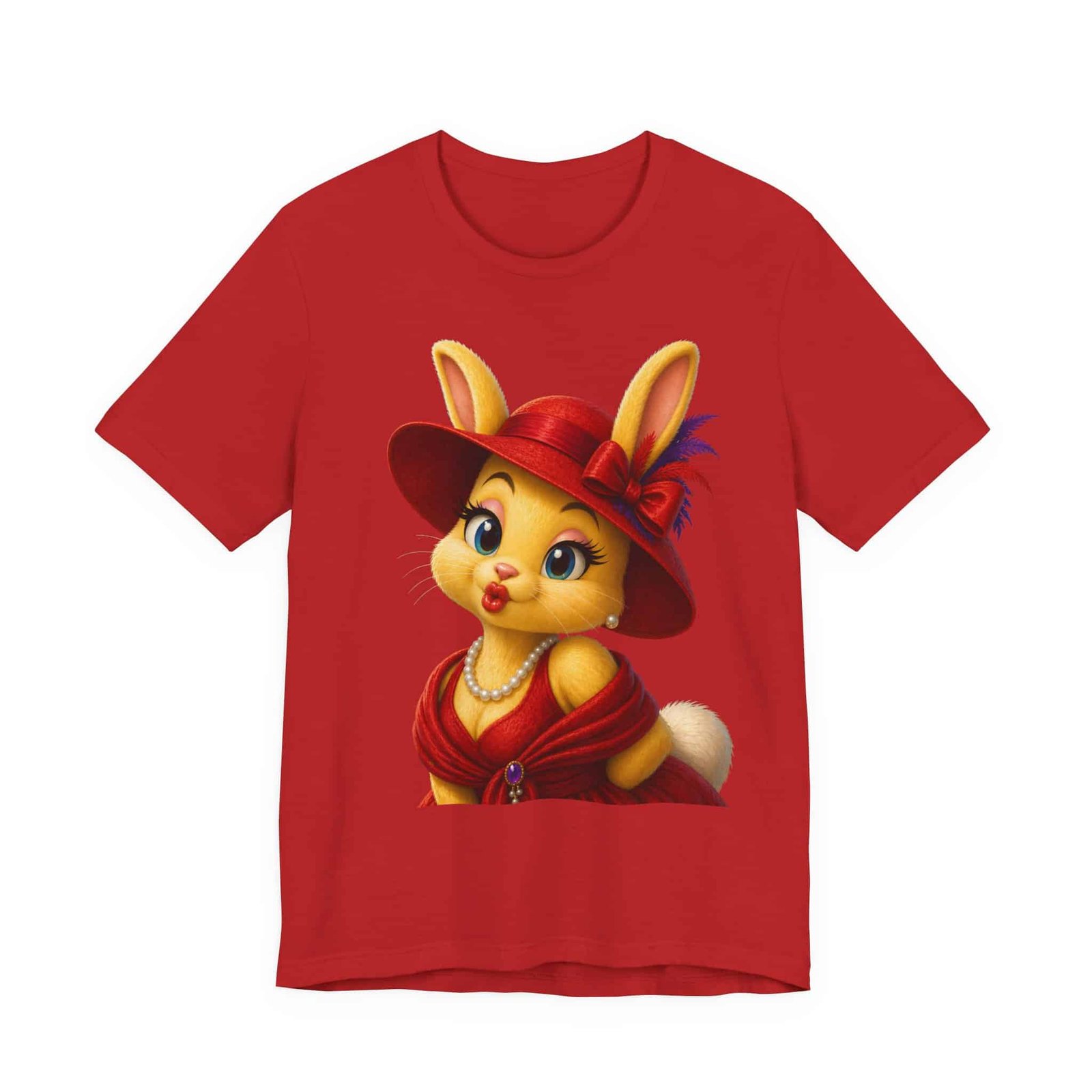 Kiss My Bunny Vintage Chic Bunny Tee — Cute Red Dressed-Up Bunny Graphic T-Shirt