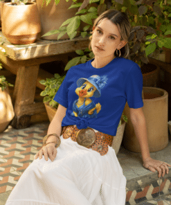 Kiss My Beak Vintage Chic Duck Tee — Cute Blue Dressed-Up Duck Graphic T-Shirt